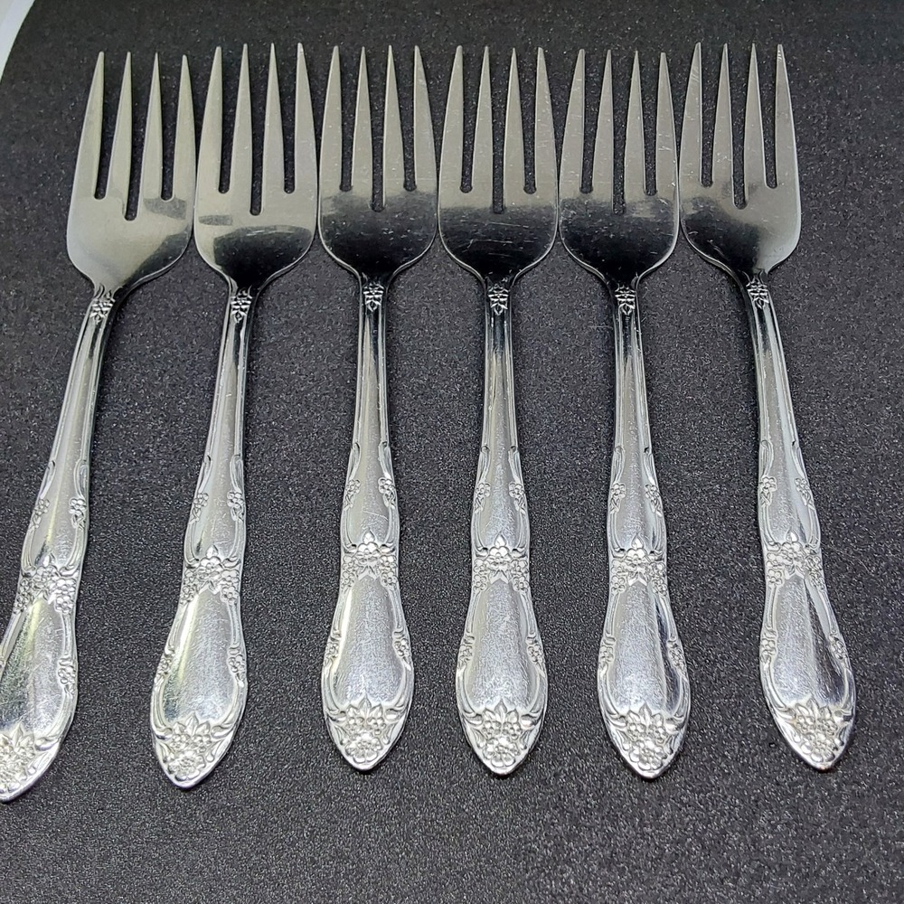 Wm A Rogers Oneida Fenway Daydream Stainless Flatware Lot of 6 Salad Forks‎